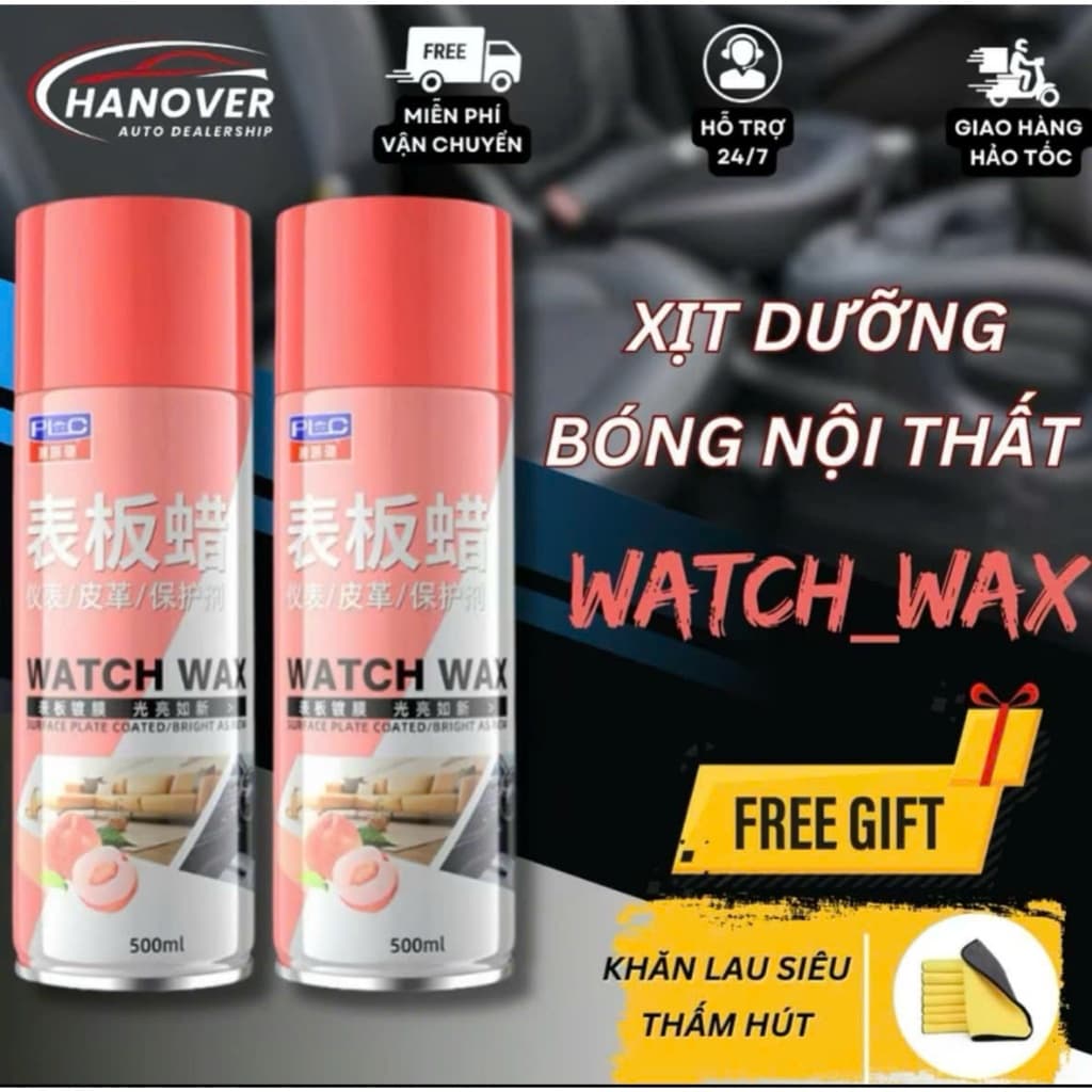 [BẢN CAO CẤP] Chai Xịt Dưỡng Bóng Nội Thất Ô Tô WATCH WAX 500ml Nhập Khẩu, Đánh Bóng Và Làm Sạch Sâu