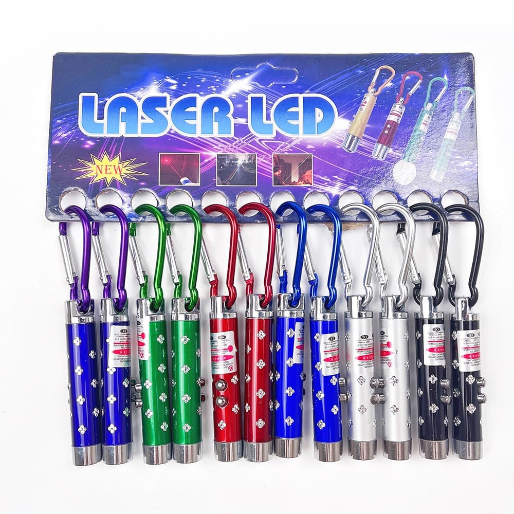 Túi 12 Chiếc Đèn 3 chức năng/Đèn lazerr+Led+soi tiền giả, đèn pin dạng móc