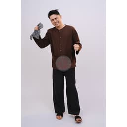 Bộ áo bà ba nam vải kate (áo nâu quần đen)- Có bộ bà ba Bigsize- may sỉ bà ba toàn quốc - May bộ bà ba theo yêu cầu 2