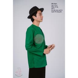 Bộ áo bà ba nam phối áo cate xanh lá + Quần cate đen - Có bộ bà ba Bigsize 4