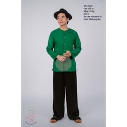 Bộ áo bà ba nam phối áo cate xanh lá + Quần cate đen - Có bộ bà ba Bigsize 6