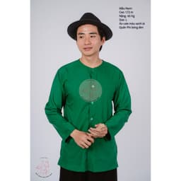 Bộ áo bà ba nam phối áo cate xanh lá + Quần cate đen - Có bộ bà ba Bigsize 2