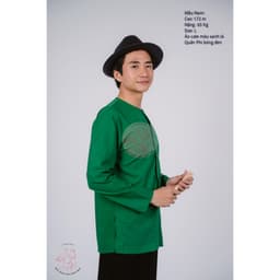 Bộ áo bà ba nam phối áo cate xanh lá + Quần cate đen - Có bộ bà ba Bigsize 5