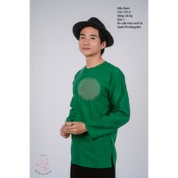 Bộ áo bà ba nam phối áo cate xanh lá + Quần cate đen - Có bộ bà ba Bigsize 3