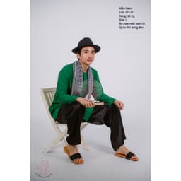 Bộ áo bà ba nam phối áo cate xanh lá + Quần cate đen - Có bộ bà ba Bigsize 8