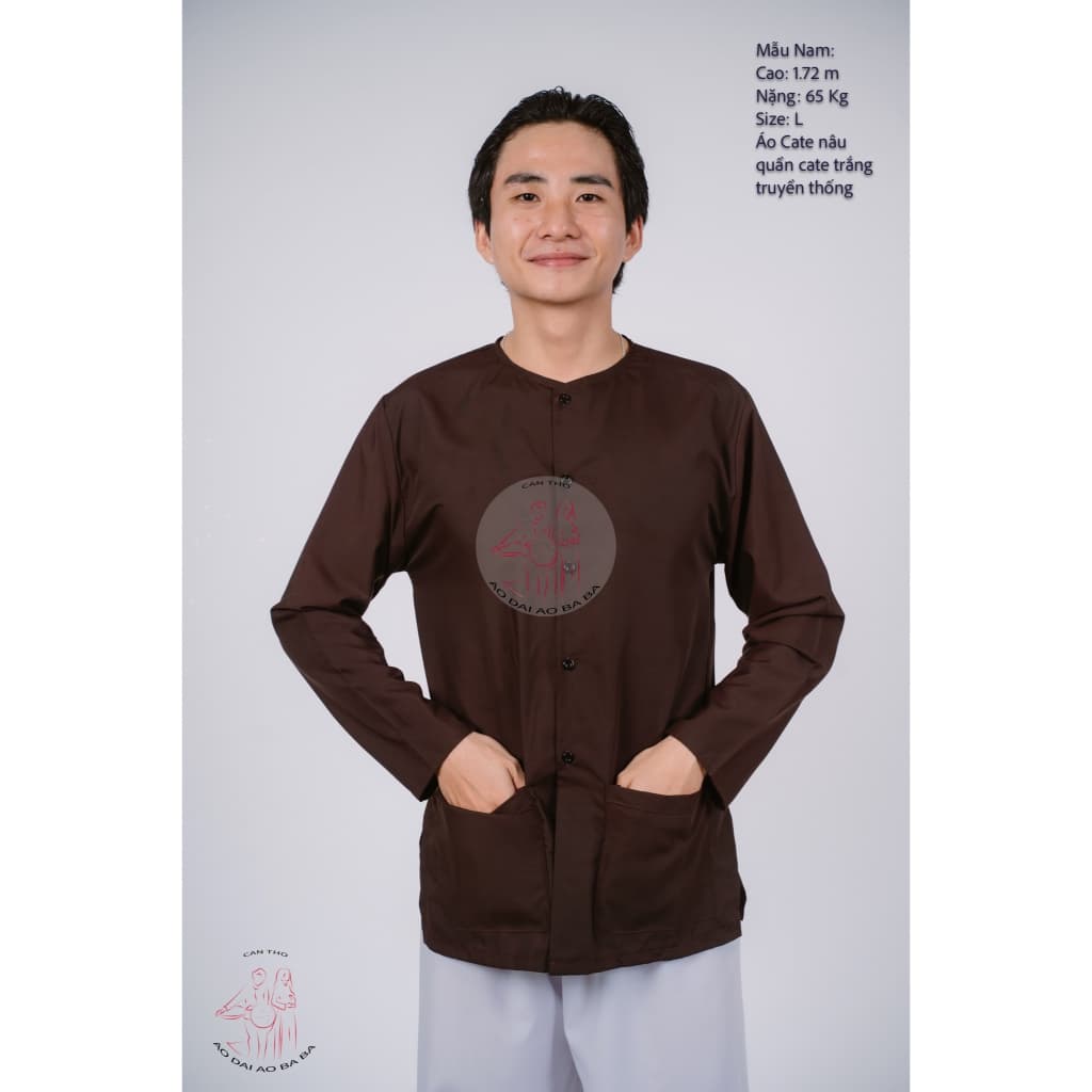 Bộ áo bà ba nam phối áo cate nâu+ Quần cate trắng - Có bộ bà ba Bigsize