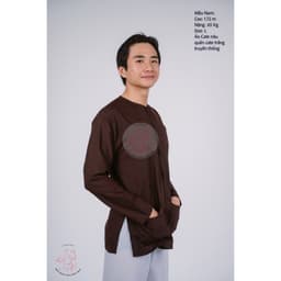 Bộ áo bà ba nam phối áo cate nâu+ Quần cate trắng - Có bộ bà ba Bigsize 3