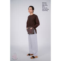 Bộ áo bà ba nam phối áo cate nâu+ Quần cate trắng - Có bộ bà ba Bigsize 4