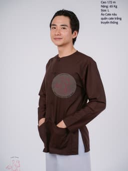 Bộ áo bà ba nam phối áo cate nâu+ Quần cate trắng - Có bộ bà ba Bigsize 9