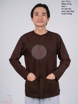 Bộ áo bà ba nam phối áo cate nâu+ Quần cate trắng - Có bộ bà ba Bigsize 8