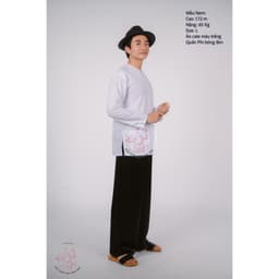 Bộ áo bà ba nam phối áo cate trắng + Quần cate đen - Có bộ bà ba Bigsize 5