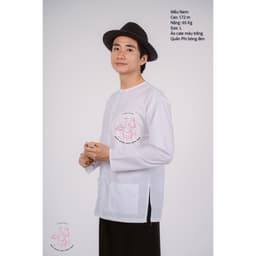 Bộ áo bà ba nam phối áo cate trắng + Quần cate đen - Có bộ bà ba Bigsize 2