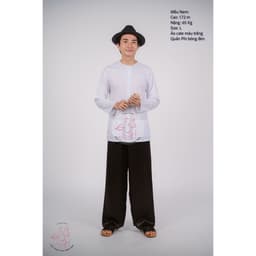Bộ áo bà ba nam phối áo cate trắng + Quần cate đen - Có bộ bà ba Bigsize 4