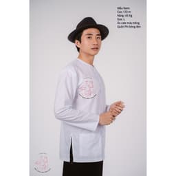 Bộ áo bà ba nam phối áo cate trắng + Quần cate đen - Có bộ bà ba Bigsize 3