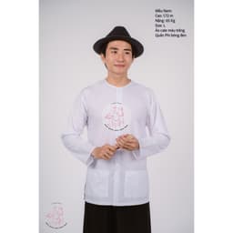 Bộ áo bà ba nam phối áo cate trắng + Quần cate đen - Có bộ bà ba Bigsize 1