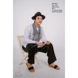 Bộ áo bà ba nam phối áo cate trắng + Quần cate đen - Có bộ bà ba Bigsize 7