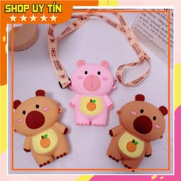[Mới] Túi xách đeo chéo silicon hình gấu brown thời trang dễ thương bé trai gái đựng lì xì, túi tỏi 1