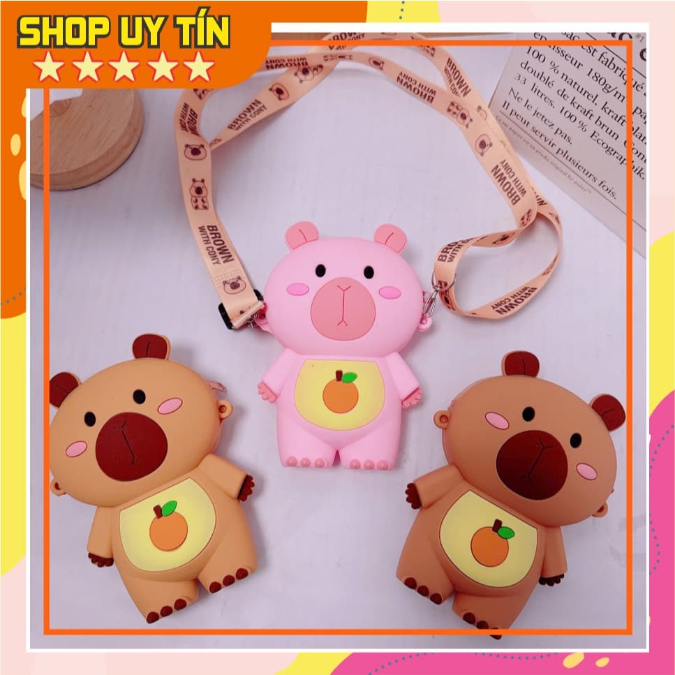 [Mới] Túi xách đeo chéo silicon hình gấu brown thời trang dễ thương bé trai gái đựng lì xì, túi tỏi