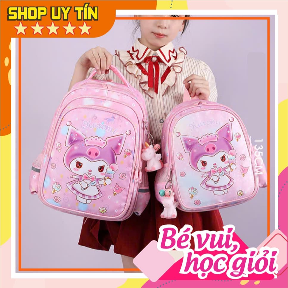 Ba lô bé gái siêu nhẹ hình kuromi chống thấm nước cho học sinh mẫu giáo cấp 1 tiểu học