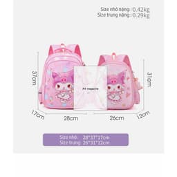 Ba lô bé gái siêu nhẹ hình kuromi chống thấm nước cho học sinh mẫu giáo cấp 1 tiểu học 6