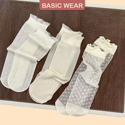 Set 3 Đôi Tất Nữ Siêu Mỏng Thoáng Khí Tất Ren Phối Lưới Cổ Bèo Tiểu Thư Màu Trắng Kem TT69 2