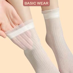 Set 3 Đôi Tất Nữ Siêu Mỏng Thoáng Khí Tất Ren Phối Lưới Cổ Bèo Tiểu Thư Màu Trắng Kem TT69 7