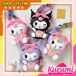 [Mới] Túi xách đeo chéo silicon hình kuromi nheo mắt thời trang dễ thương, 1