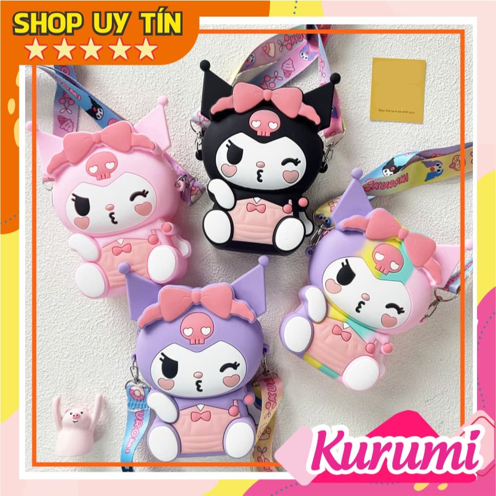 [Mới] Túi xách đeo chéo silicon hình kuromi nheo mắt thời trang dễ thương,