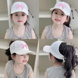 Nón Kết Thêu Nơ Nữa Đầu Cho Bé Gái 2-10 Tuổi - Mũ lưỡi trai trẻ em hình nơ thêu dễ thương, phong cách Hàn Quốc 2