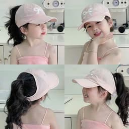 Nón Kết Thêu Nơ Nữa Đầu Cho Bé Gái 2-10 Tuổi - Mũ lưỡi trai trẻ em hình nơ thêu dễ thương, phong cách Hàn Quốc 3