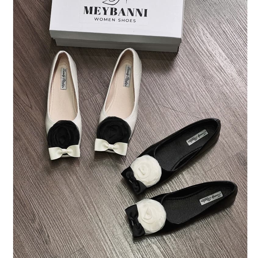 [Chân Gầy Lùi 1 Size] Giày Búp Bê Nữ MEYBANNI Phối Hoa và Nơ Xinh Đế Mềm Êm, Dễ Phối Đồ - C727