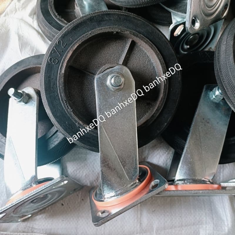 [KKTHN] Bánh Xe Cao Su Gang Đúc Đường Kính 20cm Càng Chịu Lực 5.5 Ly Siêu Chắc Khoẻ Cho Xe Đẩy Hàng, Xe Bánh Mì, Xe Trang Trại