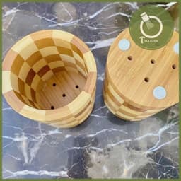Hộp gỗ tre caro đựng dụng cụ pha matcha 3
