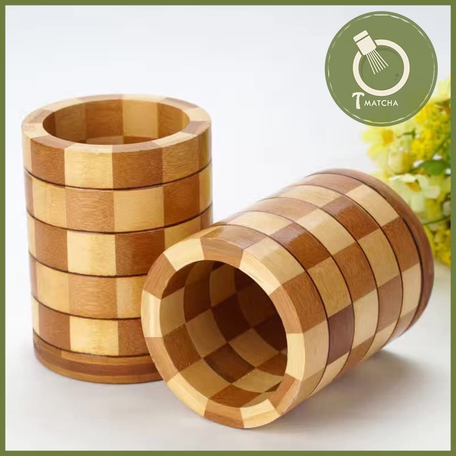 Hộp gỗ tre caro đựng dụng cụ pha matcha