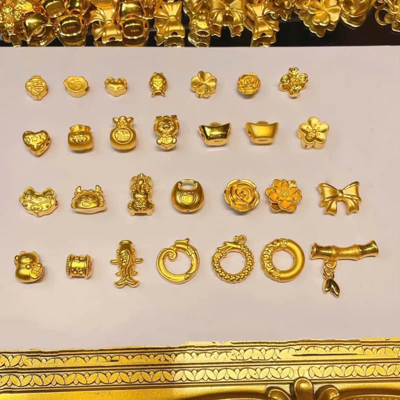 BST VIP 24 K dòng Charm to lỗ rộng từ 2mm - Bi Lu - Thanh chặn xuyên Cáp thép 2-3 ly - AU Vàn g 10 kara -18-24 Carat9999