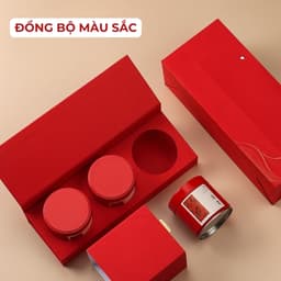 Bộ hộp trà thiếc chữ nhật 3 lon trụ tròn kèm túi đựng trà sang trọng – HVL TEA 6