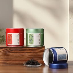 Bộ hộp trà thiếc chữ nhật 3 lon trụ tròn kèm túi đựng trà sang trọng – HVL TEA 3