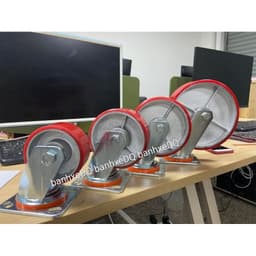 [KKTHN] Bánh Xe PU Gang 5cm Càng 6 Ly Đường Kính D100, D125, D150, D200 Chống Mòn Xước Cho Xe Nâng, Xe Chở Hàng Chịu Tải Nặng 1