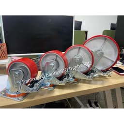 [KKTHN] Bánh Xe PU Gang 5cm Càng 6 Ly Đường Kính D100, D125, D150, D200 Chống Mòn Xước Cho Xe Nâng, Xe Chở Hàng Chịu Tải Nặng 2