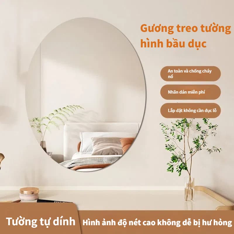 【Bồi thường 100% khi bị vỡ】Gương treo Dán Tường toàn thân chống vỡ soi Hình bầu dục Acrylic Mềm Gương