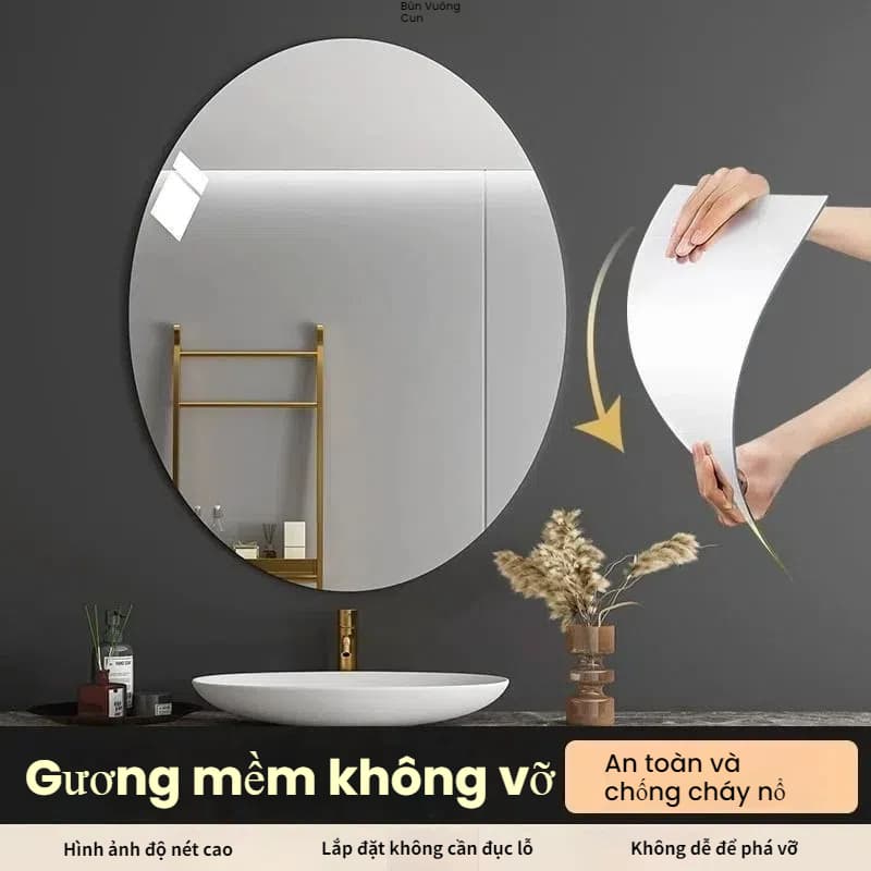 Gương treo Dán Tường toàn thân chống vỡ soi ,hình bầu dục, gương vuông chống vỡ