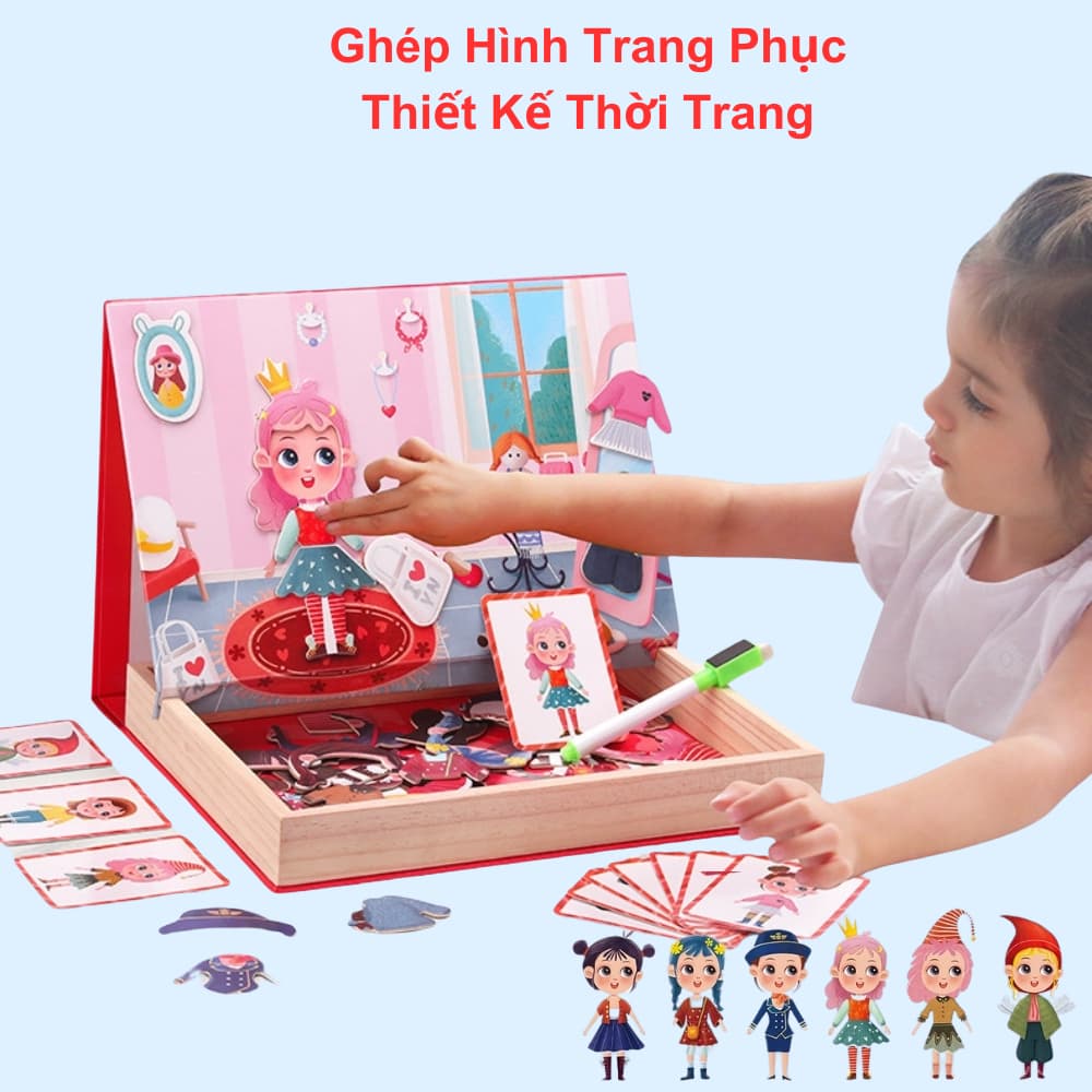 Đồ chơi ghép hình thời trang bộ thiết kế thời trang bằng nam châm và gỗ cho bé vui chơi sáng tạo