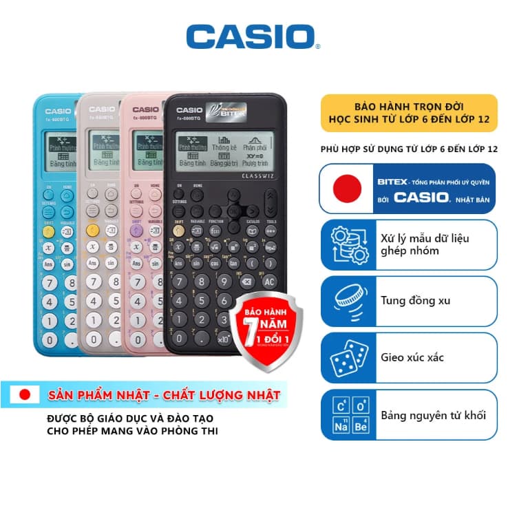 [Bitex] Máy tính học sinh Casio Fx-880BTG Chính hãng Bảo hành 7 năm Được mang vào phòng thi