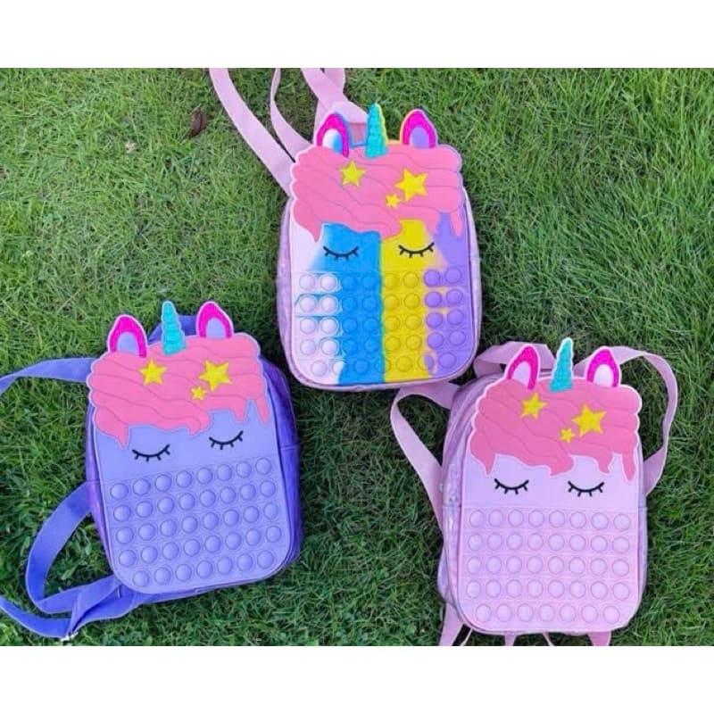 Balo pop it đi học cho bé mầm non từ 1-6 tuổi, balo ngựa pony silicon bé bóp bong bóng hỗ trợ giảm stress