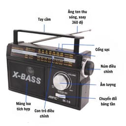 ĐÀI RADIO M-BASS CỠ LỚN, Âm thanh to không rè không nhiễu, 4 Băng tần, Tặng kèm pin sạc dây sạc 4