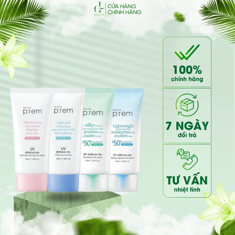 Kem Chống Nắng Vật Lý, Hoá Học Nâng Tone, Kiềm Dầu Make P:rem UV Defense Me SPF50+ PA+++