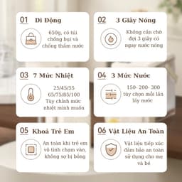 Máy nóng nước tức thời 7 chế độ nhiệt, máy nóng nước mini để bàn, bảo hành 6 tháng, nhỏ gọn tiện lợi pha sữa, pha trà 3