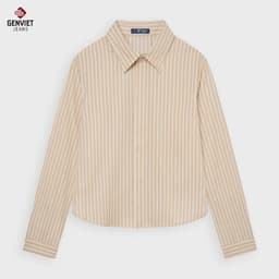 Áo sơ mi dài tay nữ croptop GENVIET JEANS chất linen thoáng mát kẻ sọc basic dễ phối đồ đi học đi làm 8959 2