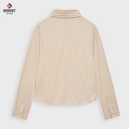Áo sơ mi dài tay nữ croptop GENVIET JEANS chất linen thoáng mát kẻ sọc basic dễ phối đồ đi học đi làm 8959 3