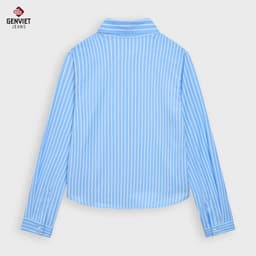 Áo sơ mi dài tay nữ croptop GENVIET JEANS chất linen thoáng mát kẻ sọc basic dễ phối đồ đi học đi làm 8959 6